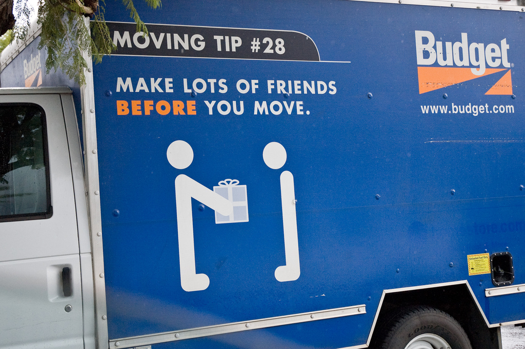 A budget truck being rented due a job relocation. 