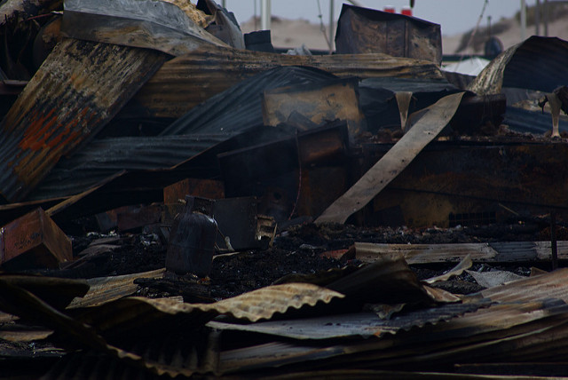 A house was burned down from a fire.