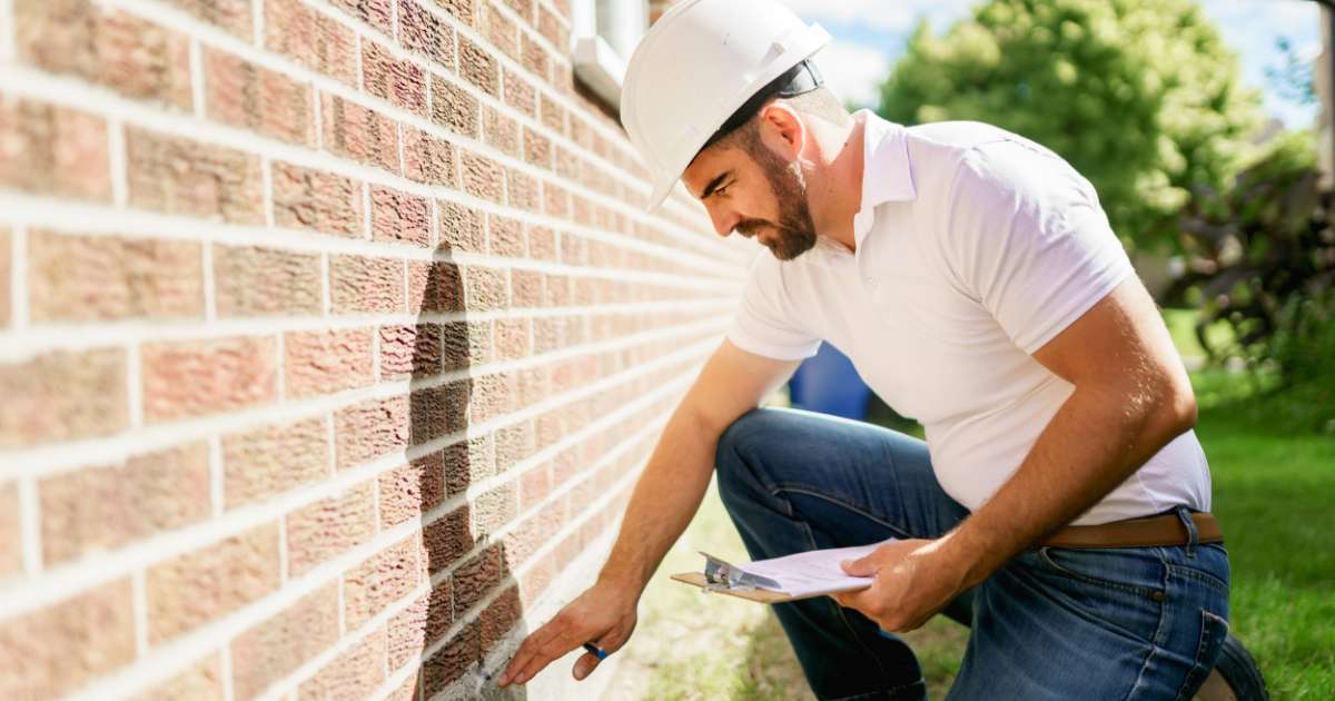 man inspecting house